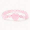 Rosenquarz Perlenarmband mit großem Herz