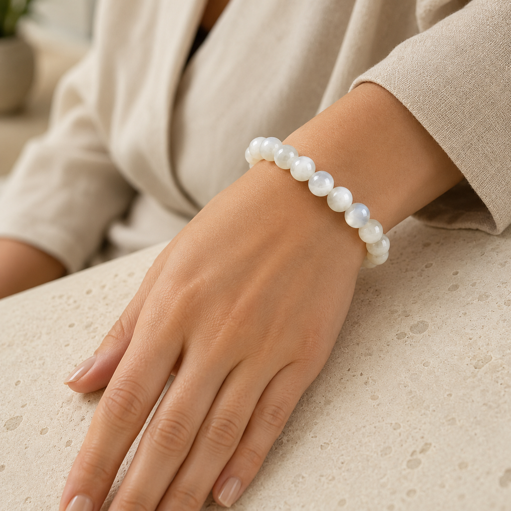 Weißes Mondstein Perlenarmband