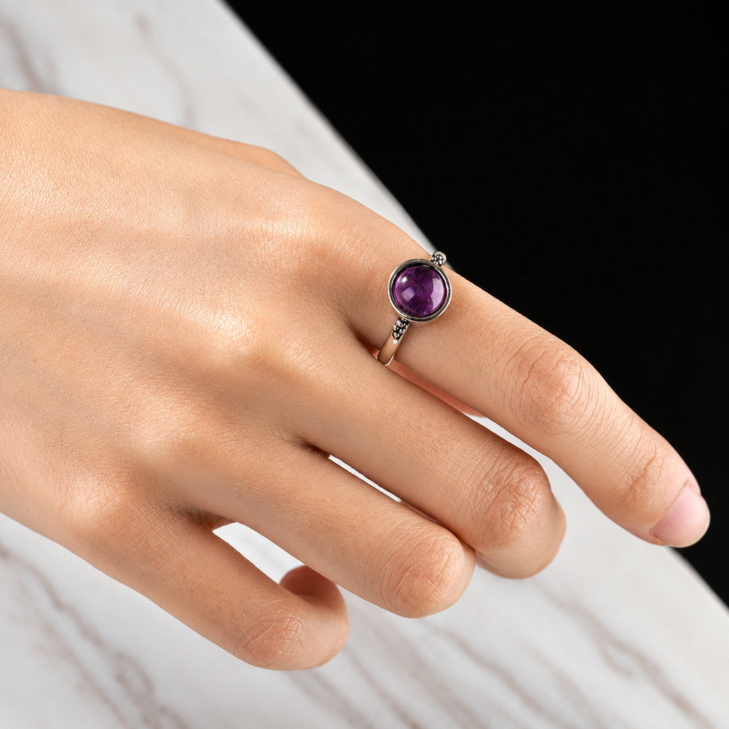 Amethyst Ring aus 925er Silber mit kleinen Rosen