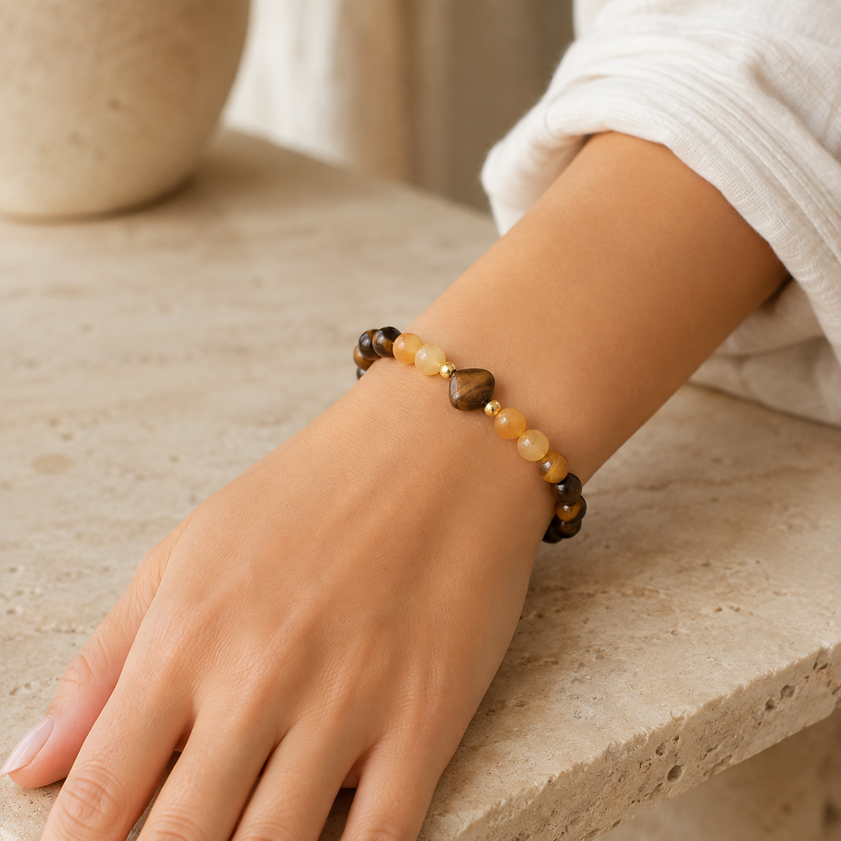 Tigerauge Aventurin Perlenarmband mit Herzstein