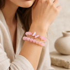 Rosenquarz Perlenarmband mit Schmetterling