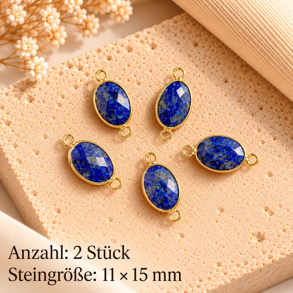 Lapislazuli Anhänger Gold mit ovalem facettiertem Stein und zwei Ösen