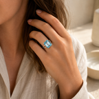 Aquamarin Ring mit großem rechteckigem Stein