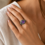Breiter Amethyst Ring aus 925er Silber mit Flechtkranz und Blüten