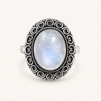 Ovaler Mondstein Ring aus 925er Silber mit Spiralrahmen