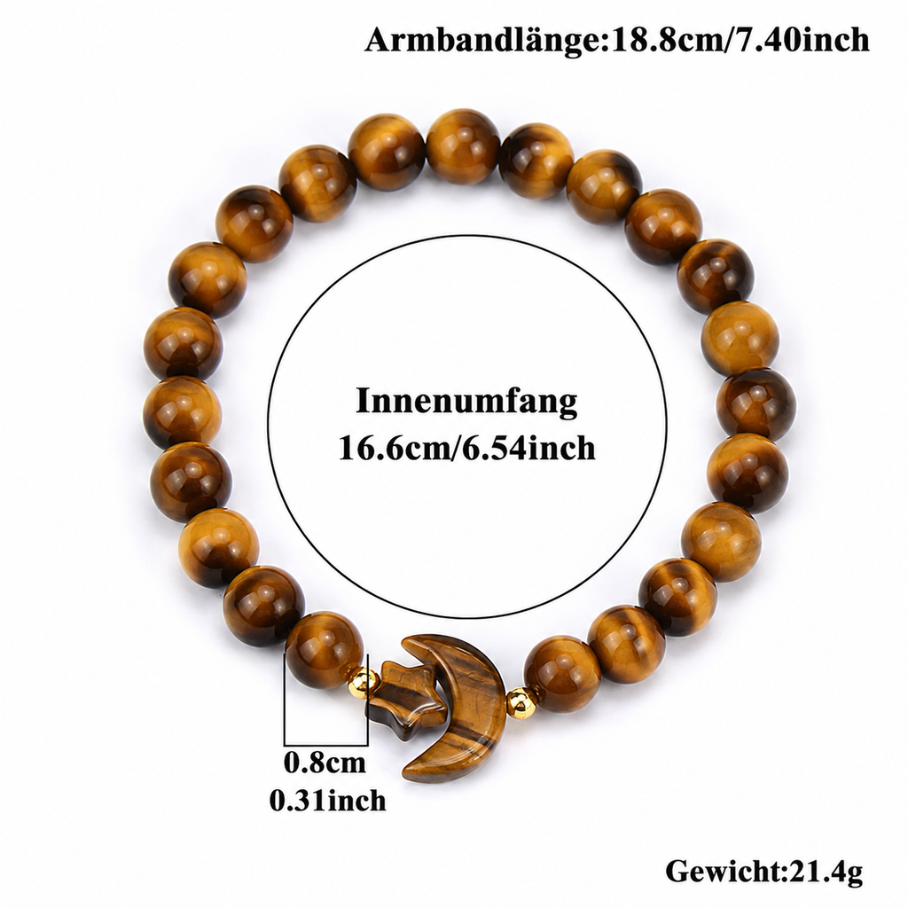 Tigerauge Armband mit Mond- und Sternmotiv