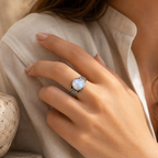 Verstellbarer Mondstein Ring mit Mäandermuster