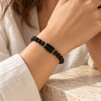 Schwarzes Onyx Armband mit rechteckiger Zierperle