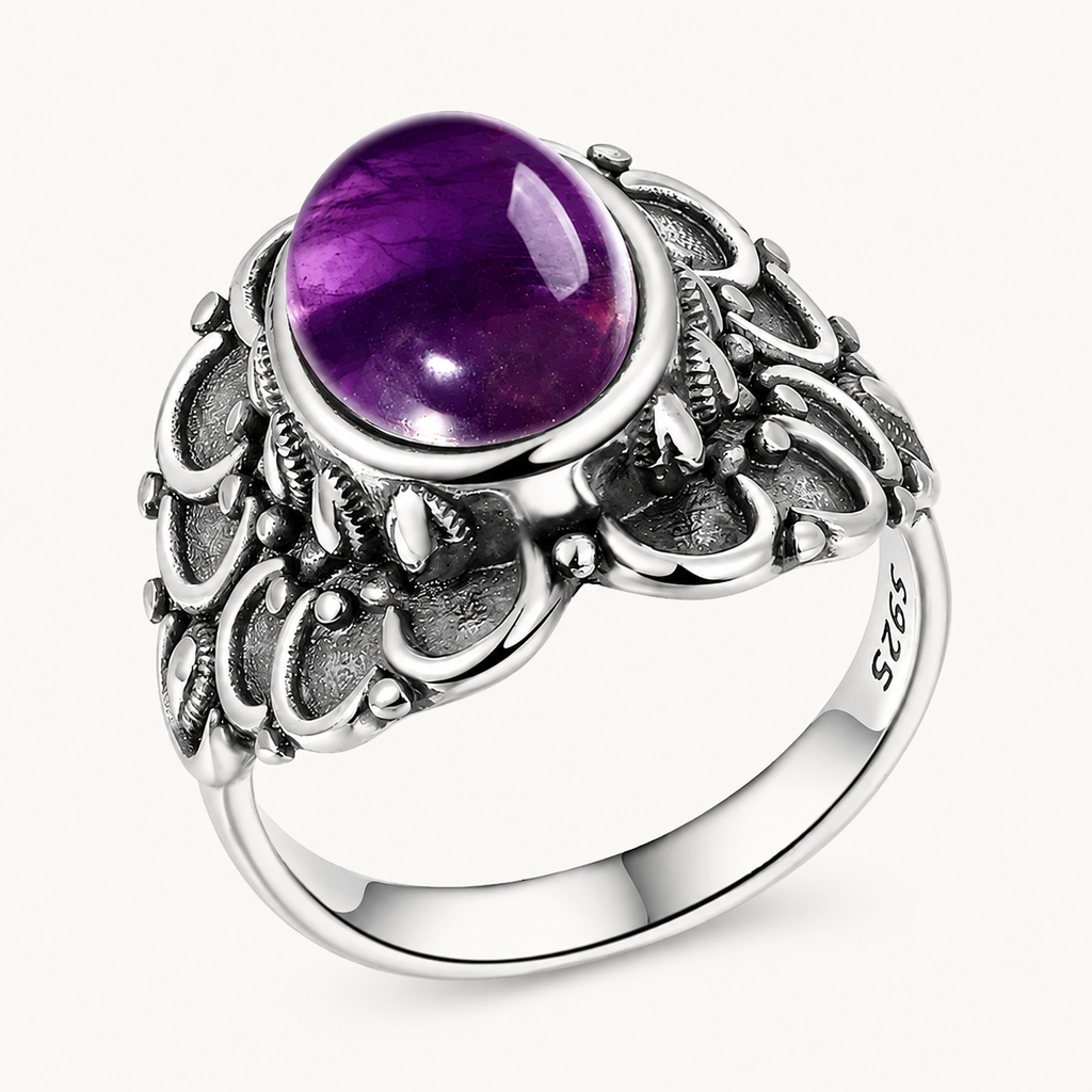 Amethyst Ring aus 925er Silber mit Blütenkranz