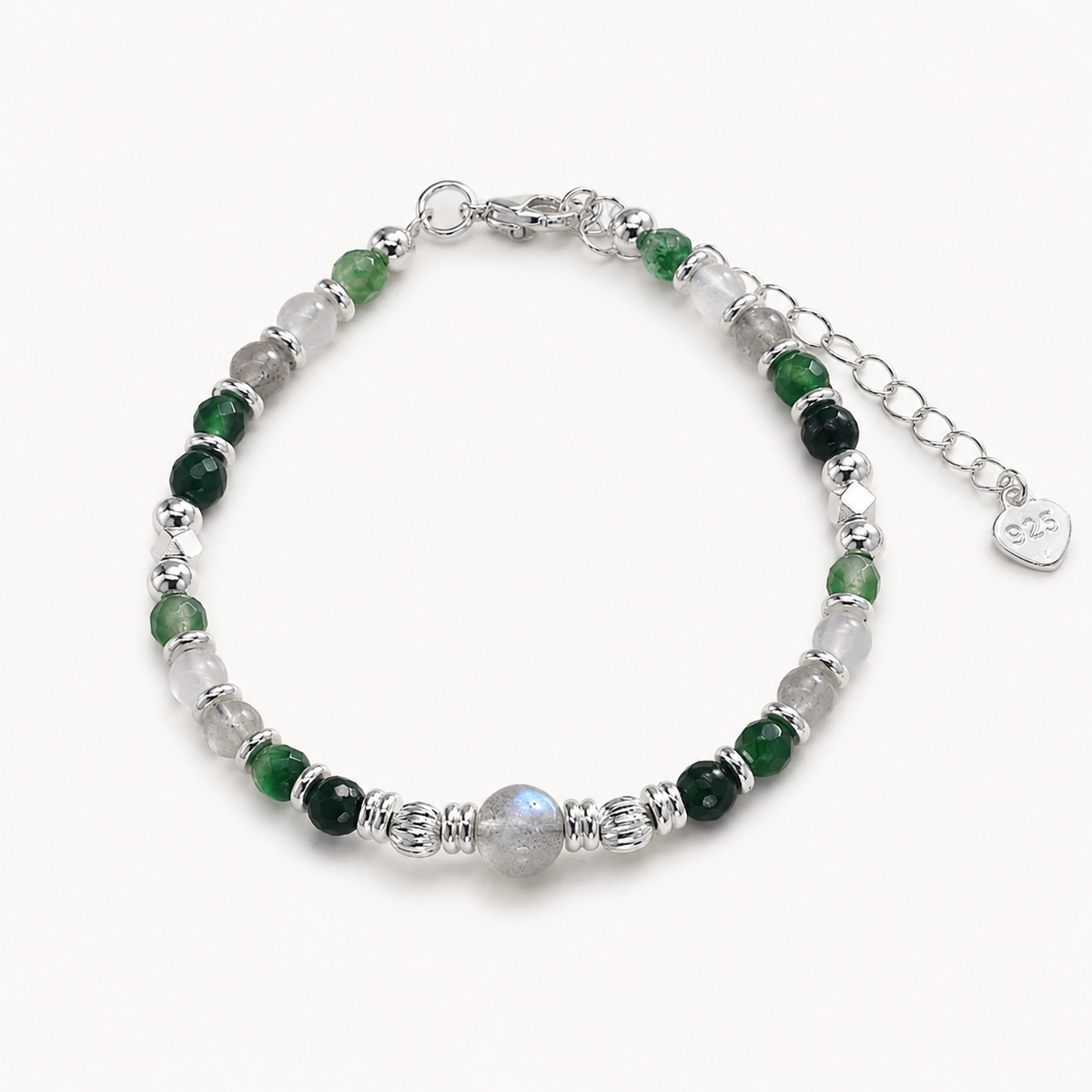 Mondstein Achat Armband mit grünen Perlen