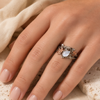 Vintage Mondstein Ring mit Ahornblättern
