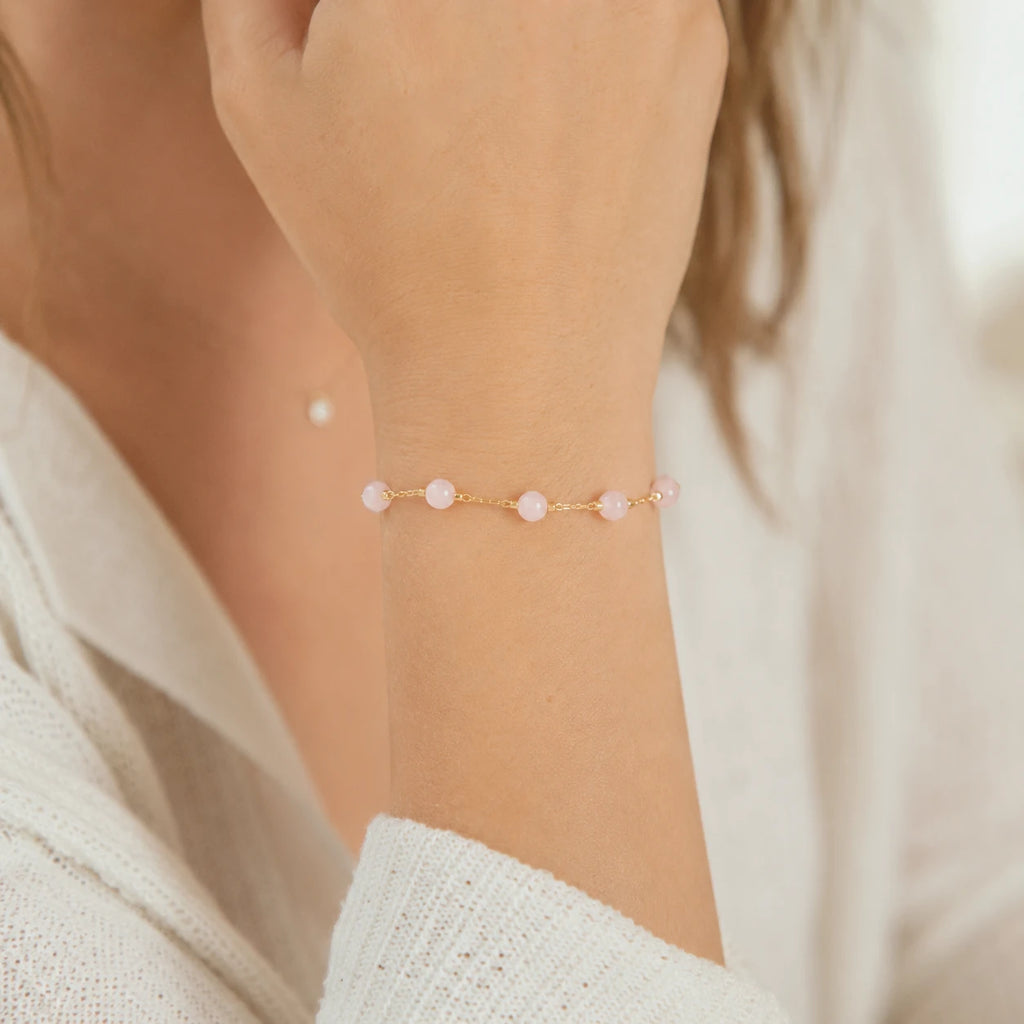 Rosenquarz Armband mit feiner Kette