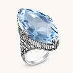 Vintage Aquamarin Ring aus 925er Silber mit großem Navette-Stein