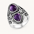 Amethyst Ring aus 925er Silber mit zwei Tropfensteinen