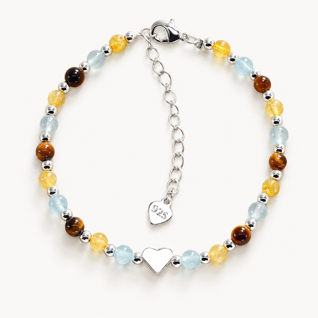 Tigerauge Armband mit Citrin, Aventurin und Herz