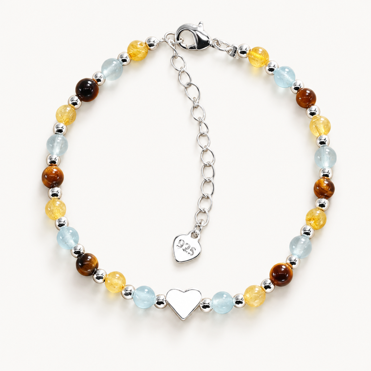 Tigerauge Armband mit Citrin, Aventurin und Herz