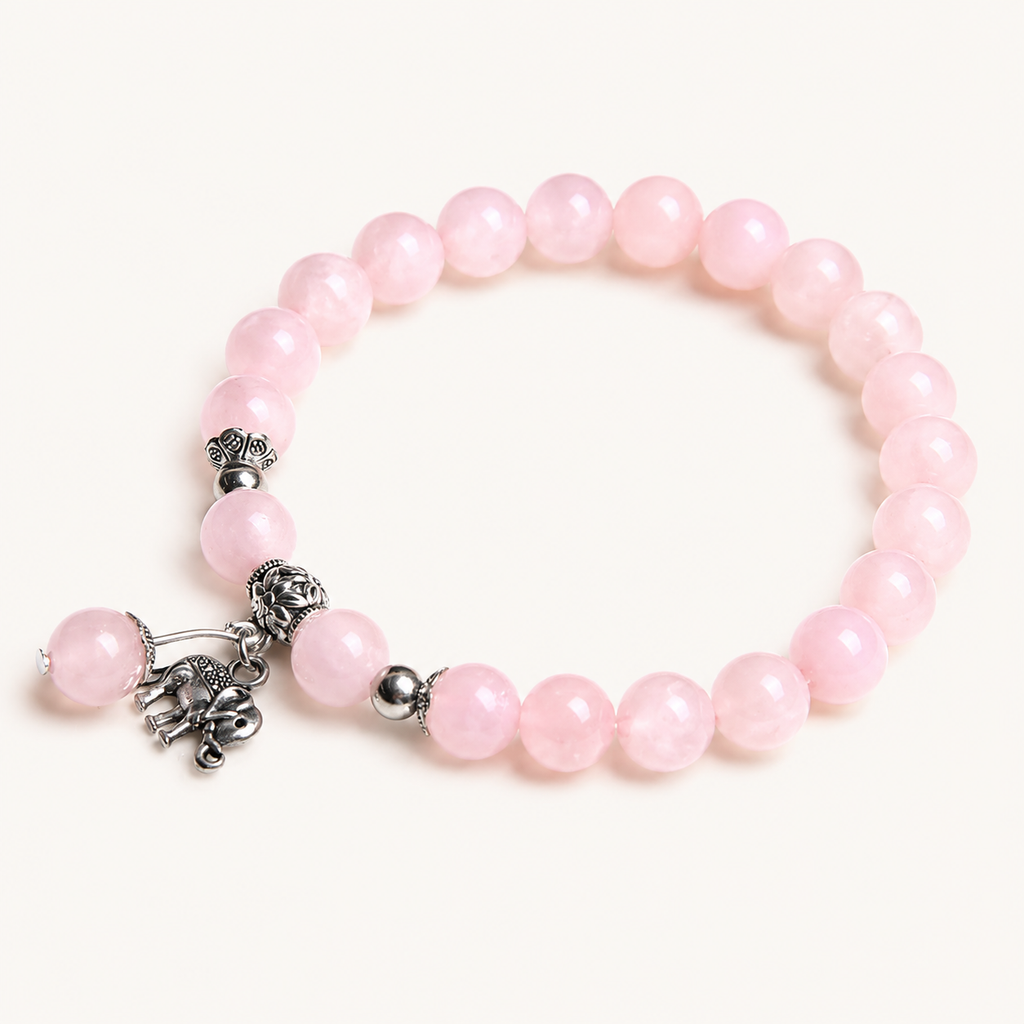 Rosenquarz Perlenarmband mit Elefantenanhänger