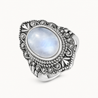 925er Mondstein Ring mit Spiralornamenten