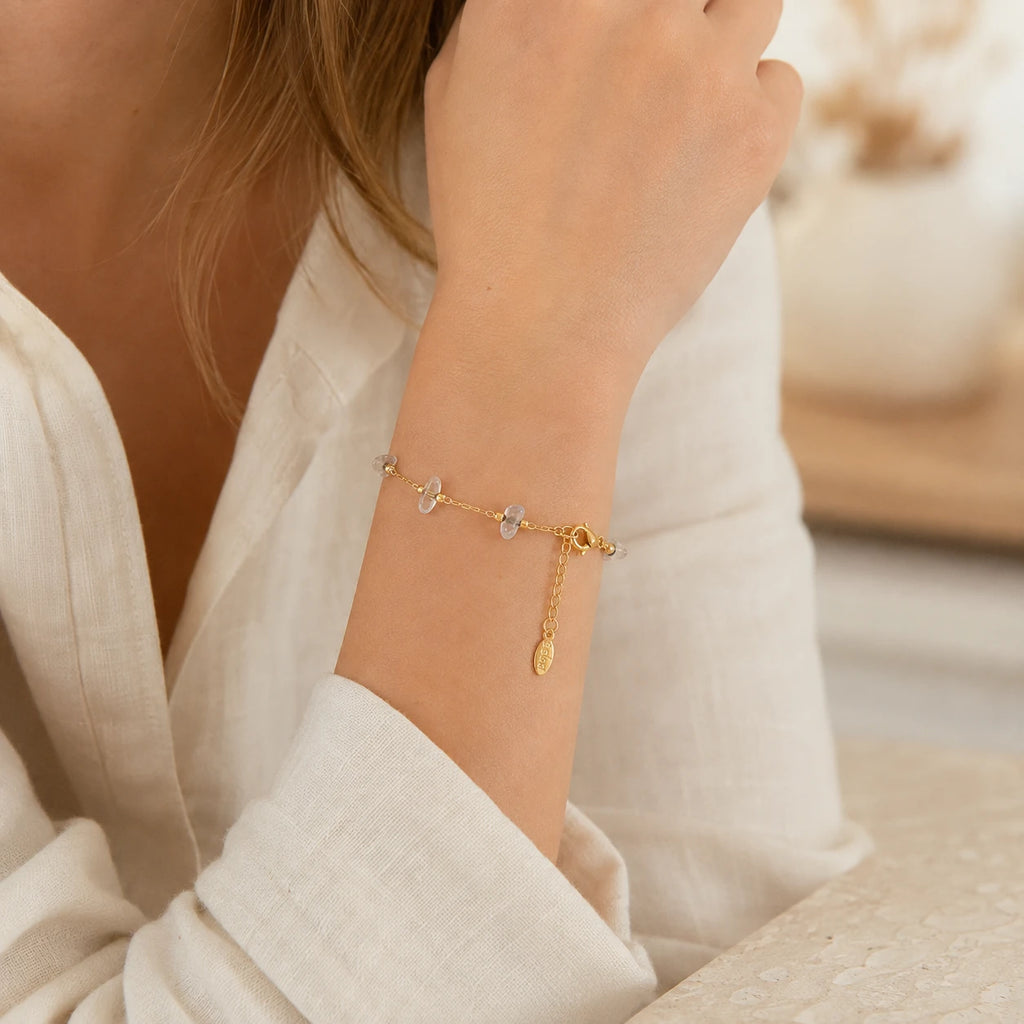 Rosenquarz Armband mit Splittersteinen und feiner Kette