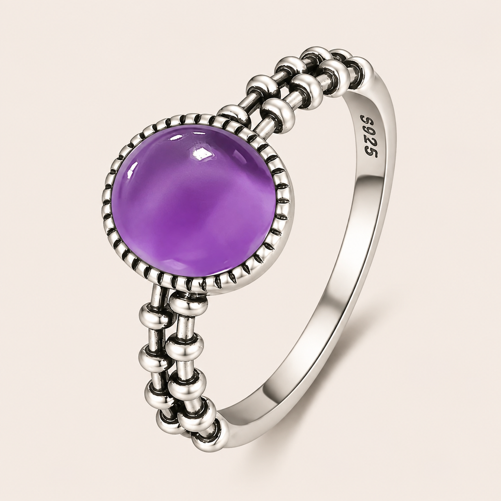 Amethyst Ring aus 925er Silber mit dreireihiger Ringschiene