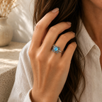 Aquamarin Ring aus 925er Silber mit filigranem Quadratdesign