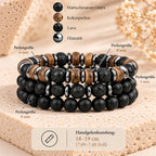 Onyx Armbänder Set mit Lavastein und braunen Holzperlen