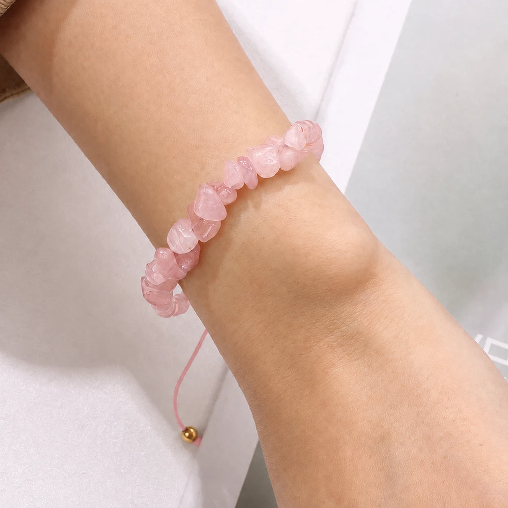 Rosenquarz Makramee Armband mit Splittersteinen