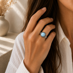 Aquamarin Ring aus 925er Silber mit Blättern und Blüten