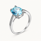 Aquamarin Look Ring aus 925er Silber mit ovalem Zirkonia