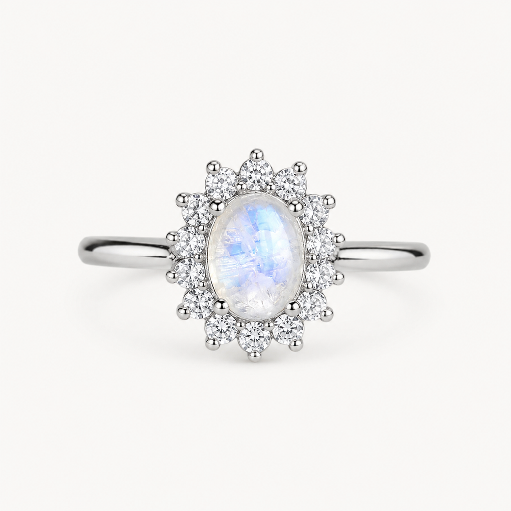Zarter Mondstein Ring mit Schmucksteinen