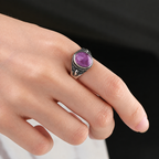 Amethyst Ring aus 925er Silber mit geschwungenem Punktdekor
