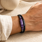 Breites Amethyst Lederarmband mit Steinen
