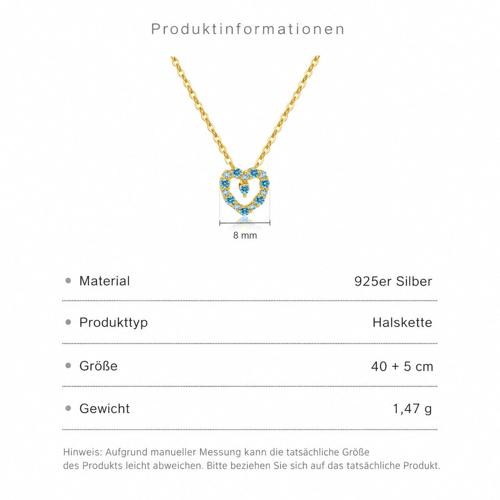 Kette mit Aquamarin-Imitat aus 925er Silber mit herzförmigem Anhänger