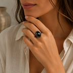 Schmaler Onyx Ring aus 925er Silber mit ovalem Cabochon