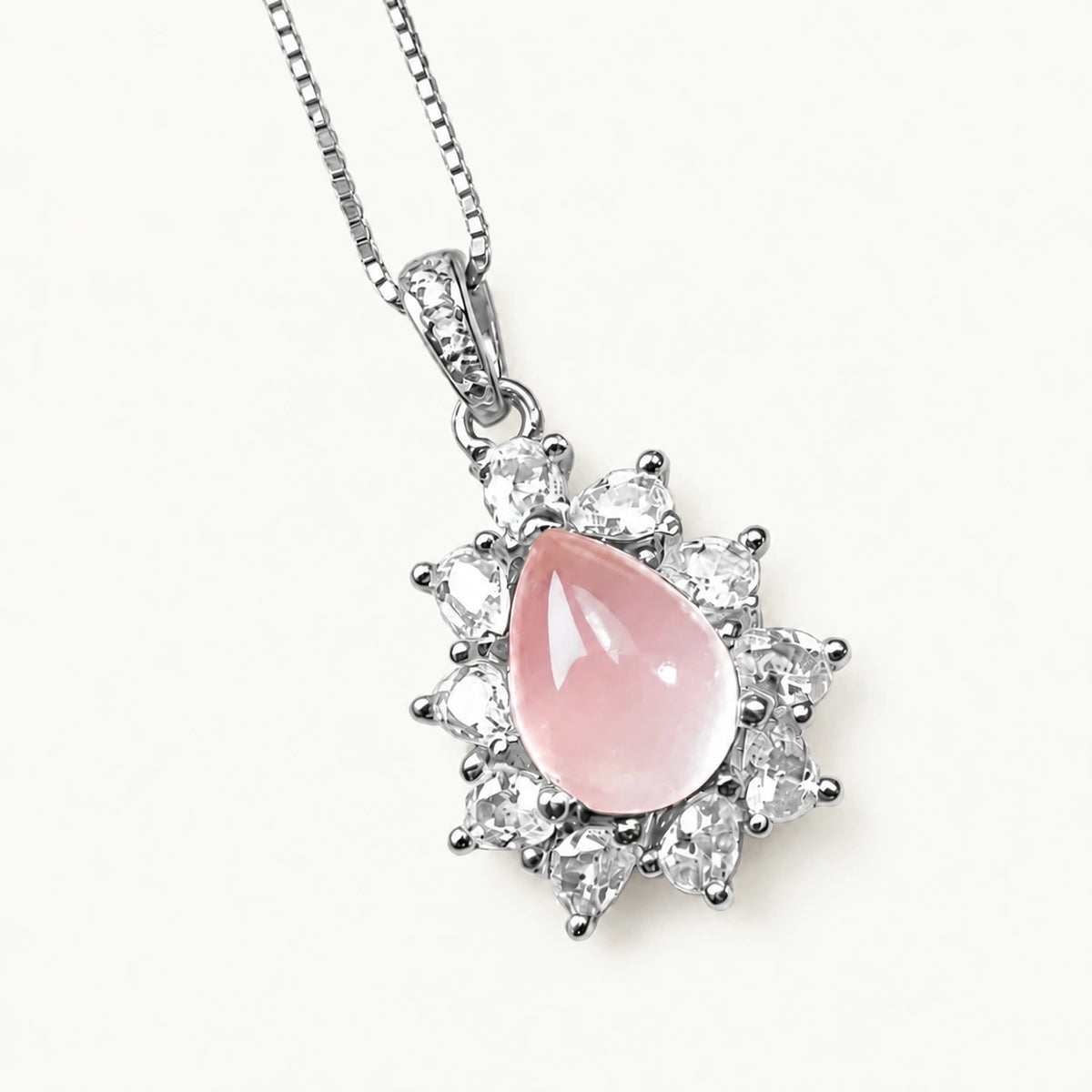 Rosenquarz Kette aus 925er Silber mit Tropfenanhänger