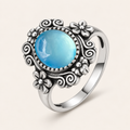 Aquamarin Ring aus 925er Silber mit Blüten und Spiralen