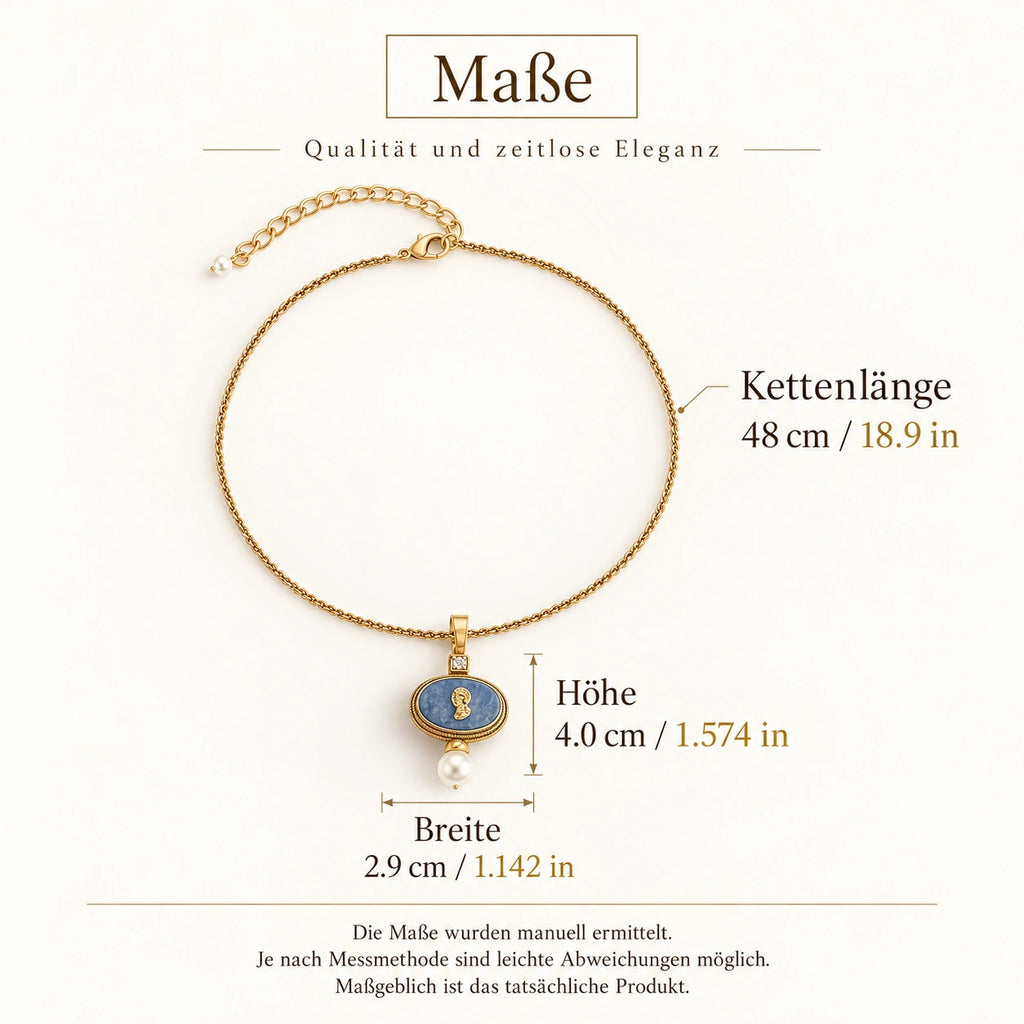Lapislazuli Kette im Vintage-Stil mit ovalem Medaillon und Perle