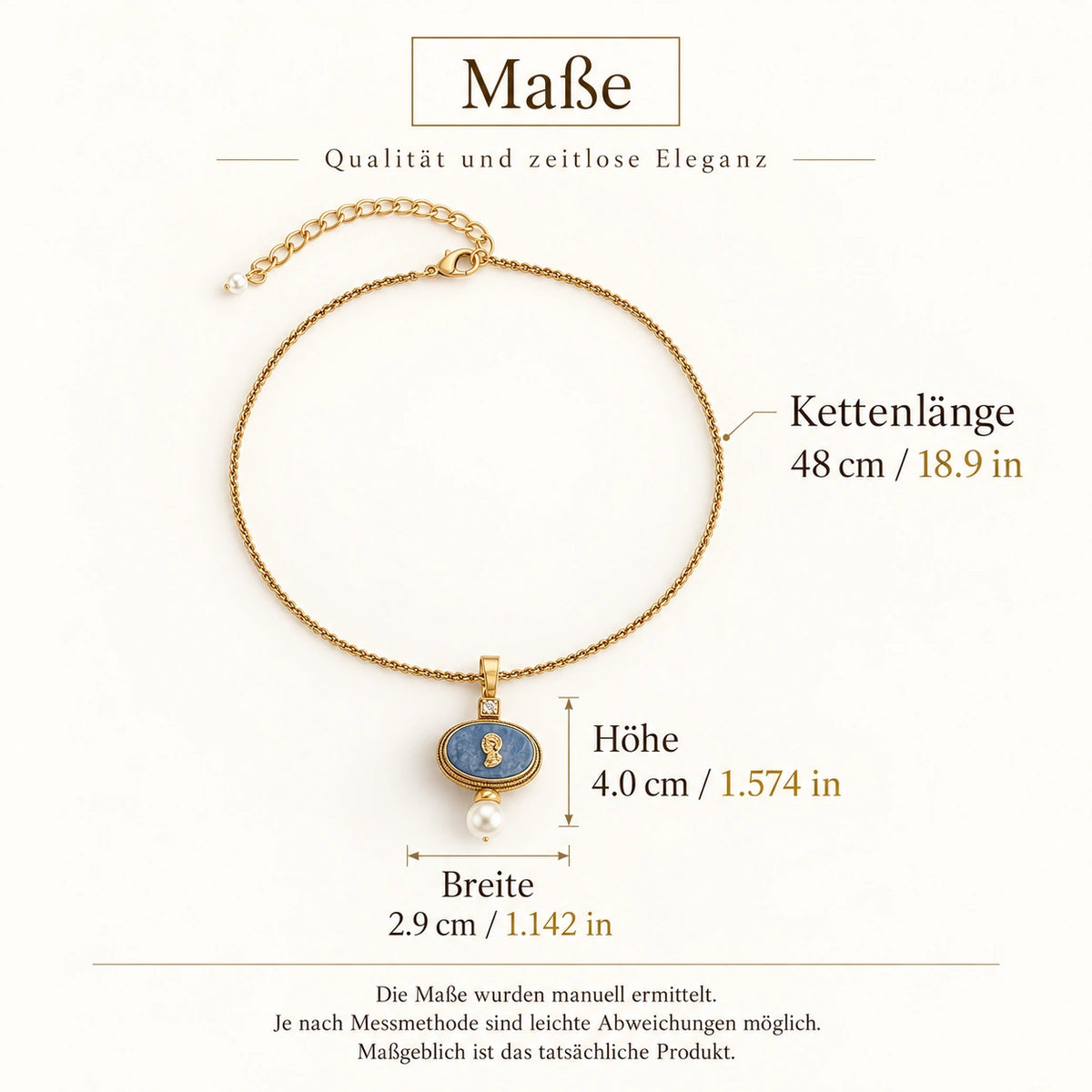Lapislazuli Kette im Vintage-Stil mit ovalem Medaillon und Perle