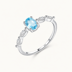 Aquamarin Look Ring aus 925er Silber mit ovalem Stein