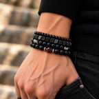 Onyx Armbänder Set mit roten Zierperlen