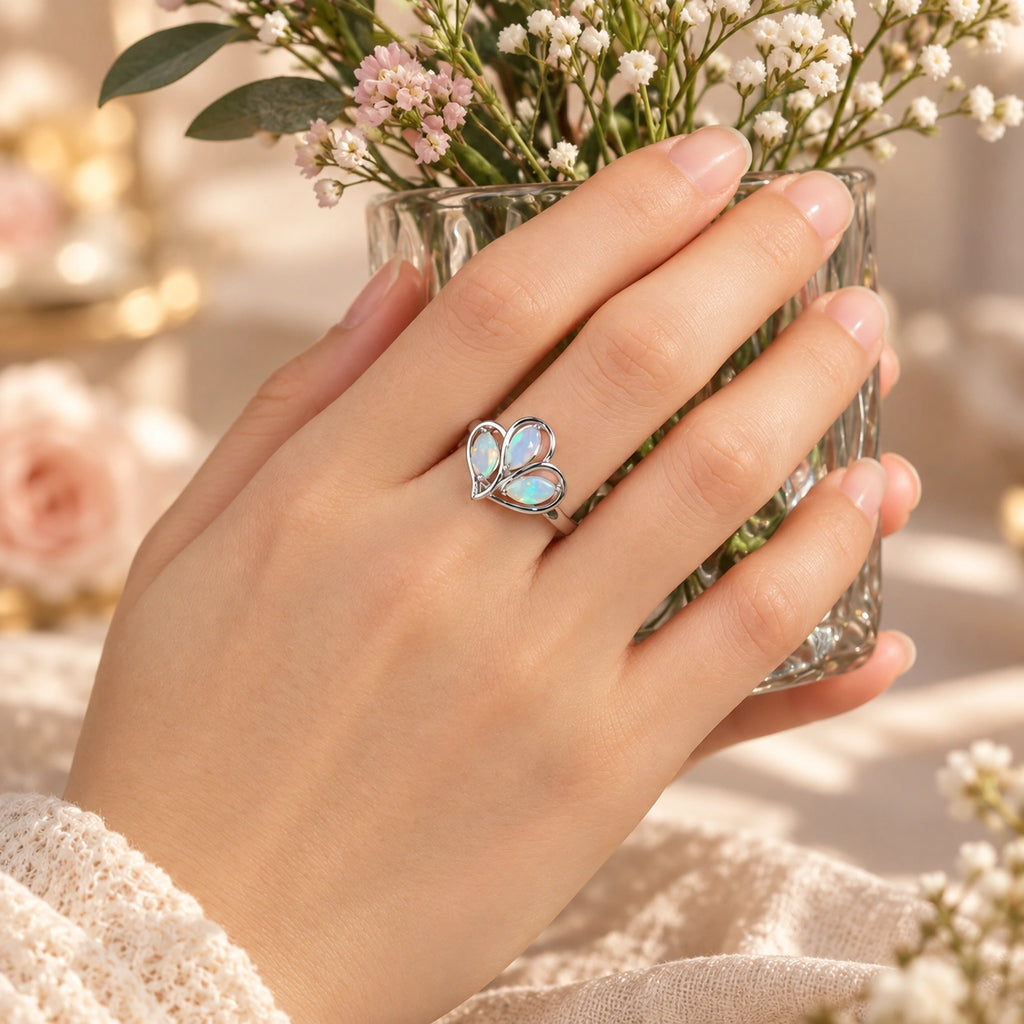 Opal Ring aus 925er Silber mit drei Opalen im Blattdesign