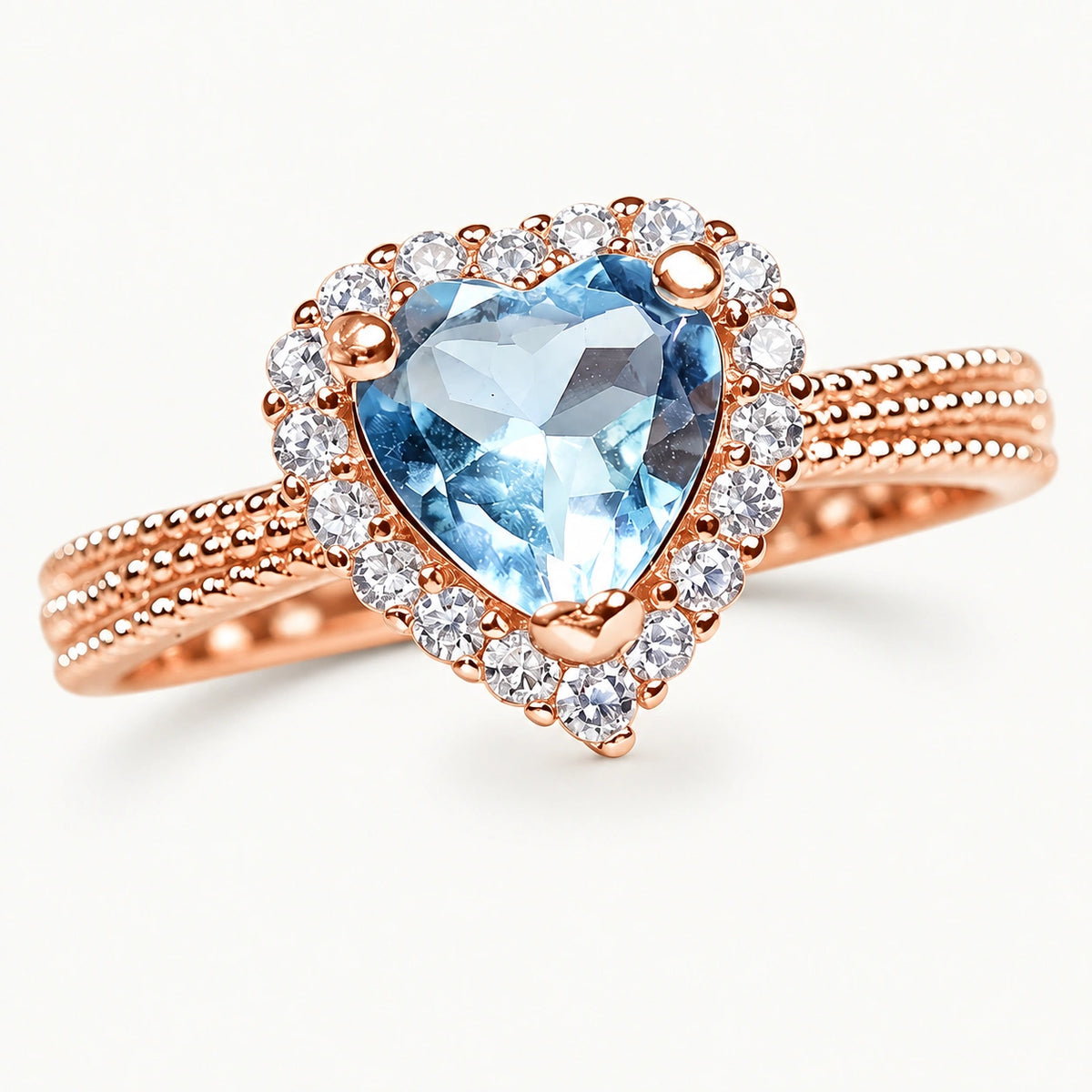 Roségoldfarbener Ring Aquamarin aus 925er Silber mit Herzstein