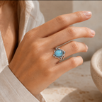 Aquamarin Ring aus 925er Silber mit Blättern und Akzenten