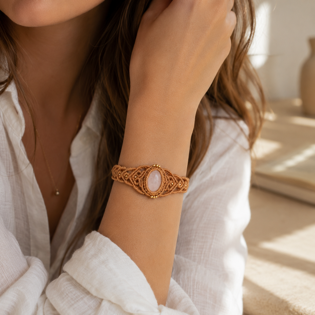 Rosenquarz Makramee Armband
