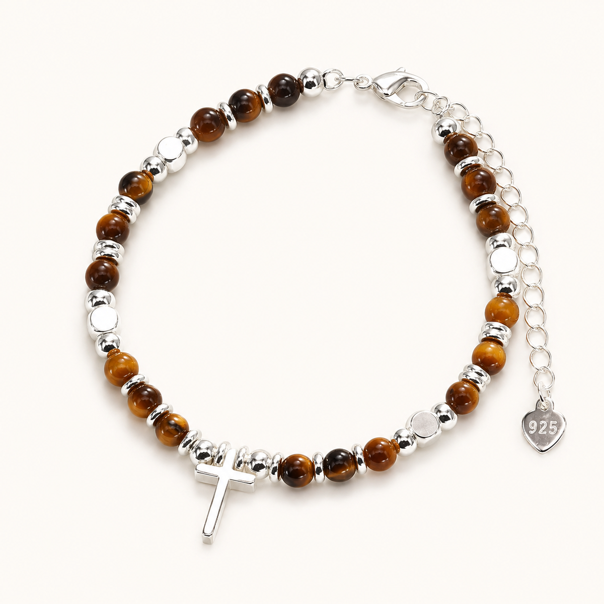Tigerauge Perlenarmband mit Kreuzanhänger