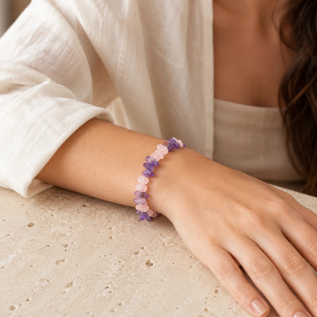 Amethyst-Rosenquarz Armband mit Splittersteinen