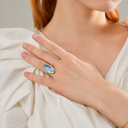 Goldfarbener Aquamarin Ring aus 925er Silber mit großem Navette-Stein