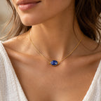 Lapislazuli Anhänger Gold mit ovalem facettiertem Stein und zwei Ösen