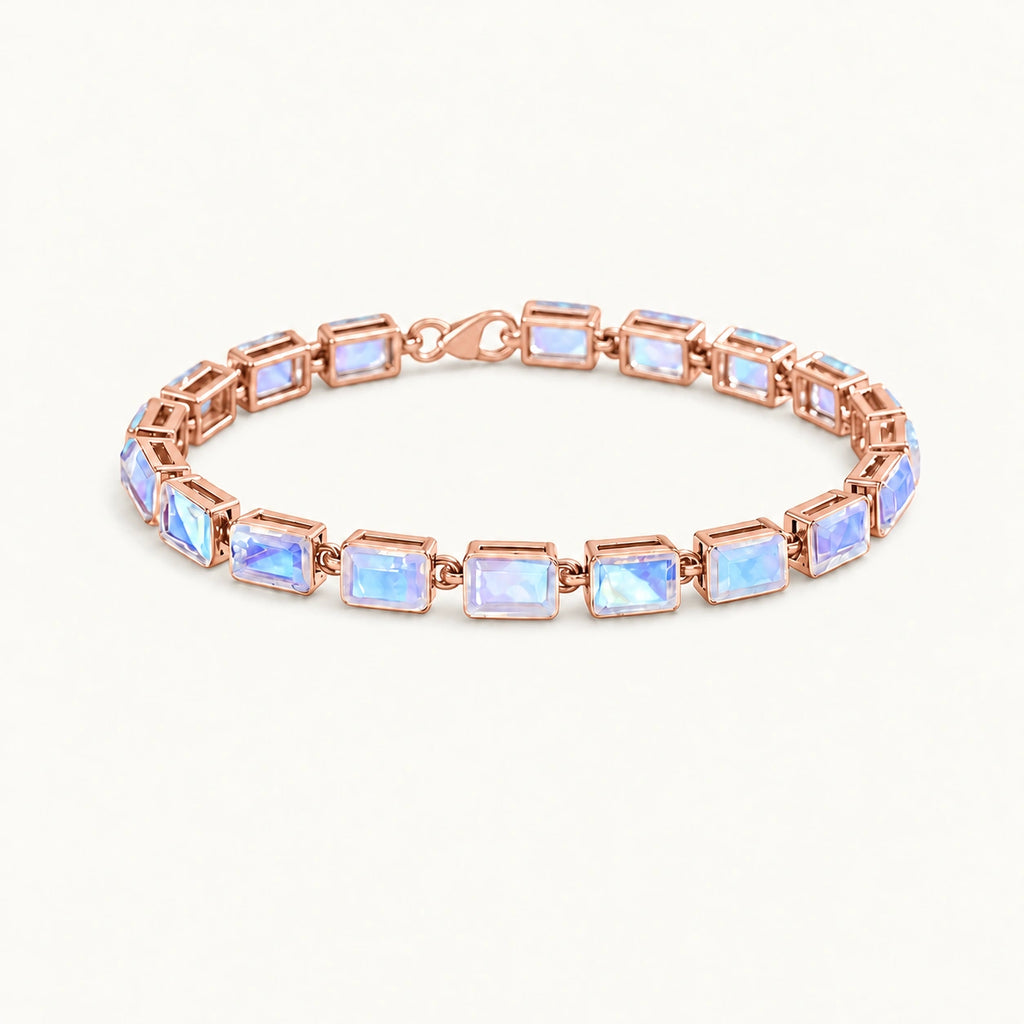 Roségoldfarbenes Mondstein Armband aus 925er Silber mit Gliederfassung