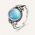 Aquamarin Ring aus 925er Silber mit Blättern und Blüten
